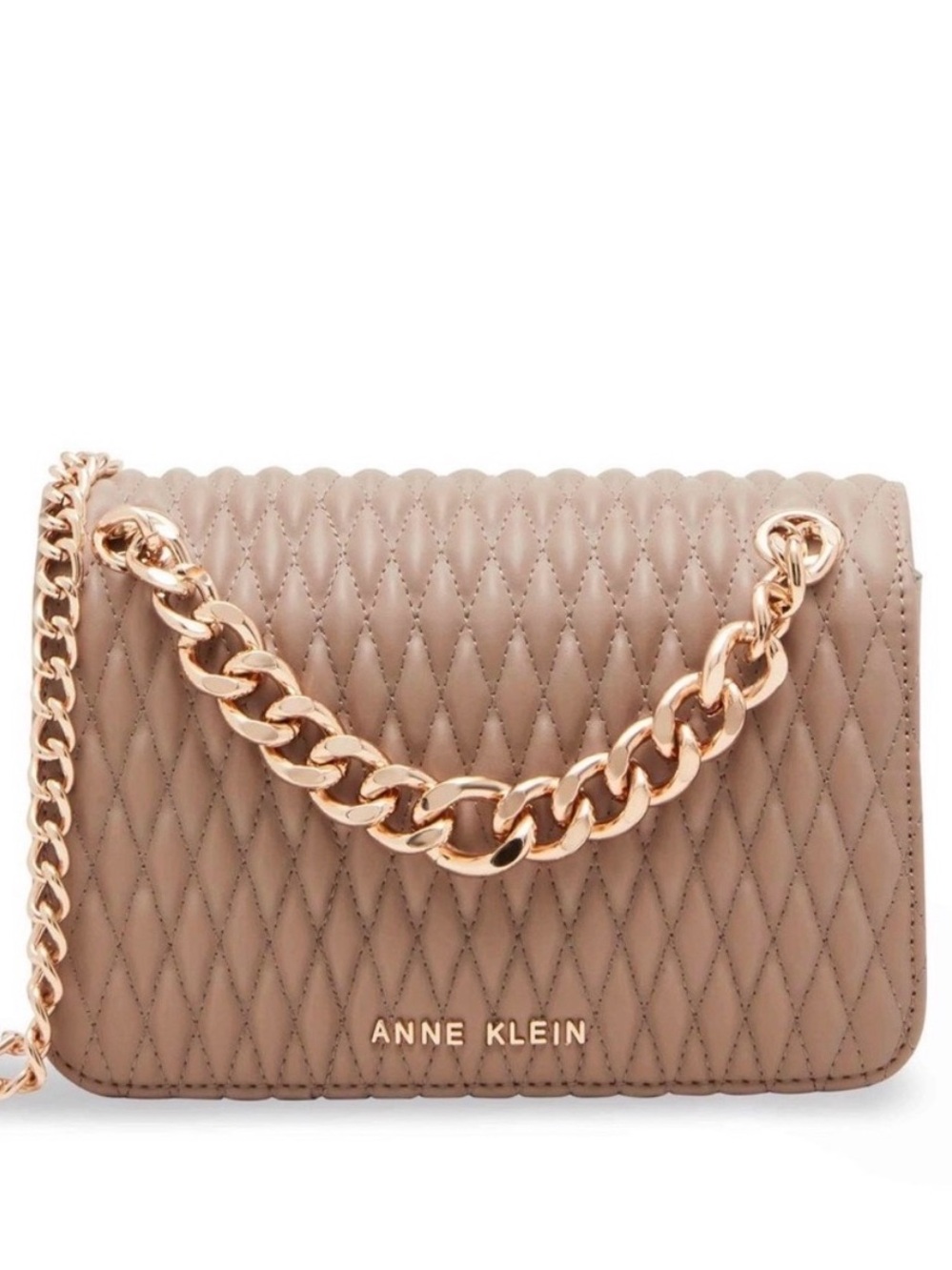 Anne Klein Quilted Taupe Shoulder Bag with Rose Gold Chain